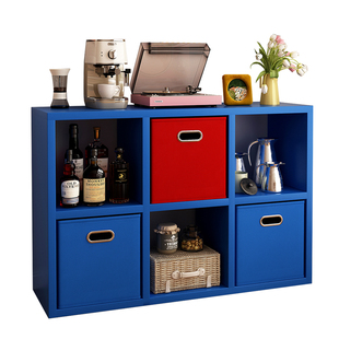 格子柜钢制书架落地置物架客厅书柜储物柜一体靠墙儿童玩具收纳柜