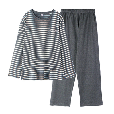 加肥加大码休闲条纹全棉情侣睡衣