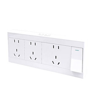 锦迈超薄型明装开关插座一开十五孔10A白金灰色长面板三位5孔单控