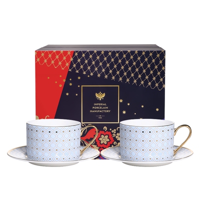 俄皇LOMONOSOV蓝色STAR咖啡2杯碟