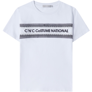 【大牌直降】CNC女装字母品牌logo刺绣短袖t恤女条纹拼接轻奢上衣