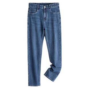 皮尔卡丹男士牛仔裤冬季加绒加厚男裤宽松直筒高腰中老年爸爸长裤