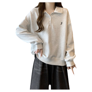 Polo领卫衣女春秋季薄款2024新款宽松显瘦百搭韩版学院风上衣外套