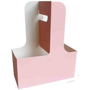 鲜花奶茶手提盒牛皮纸包装盒插花手提花盒花束材料礼盒花艺半成品