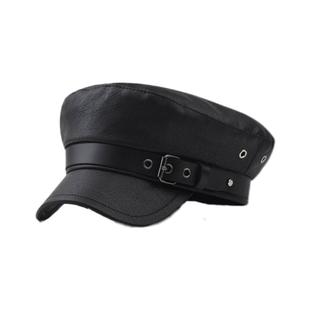 黑色复古高级感贝雷帽小众设计皮帽子女大头围显脸小八角帽鸭舌帽