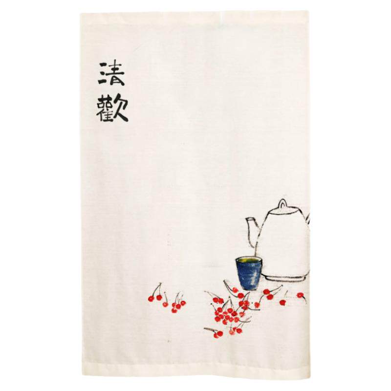手绘门帘穿杆中式古风中国风柿子隔断帘棉麻半帘暖帘短帘遮丑防尘