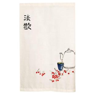 手绘门帘穿杆中式古风中国风柿子隔断帘棉麻半帘暖帘短帘遮丑防尘