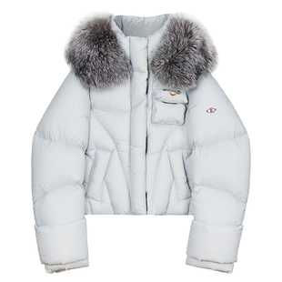 NancyCavally专柜款高蓬松大朵95白鹅绒 超大银狐毛领短款羽绒服