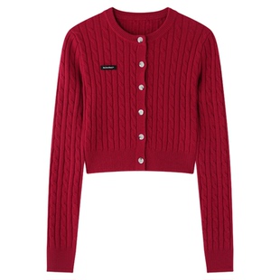 BJHG不计后果红色开衫毛衣女款春季2026新款美式简约休闲针织上衣