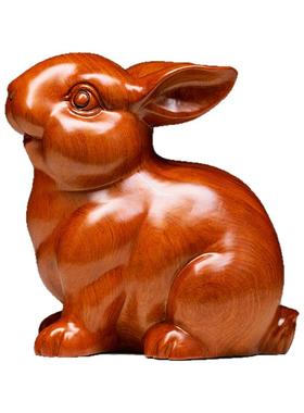 刺史花梨木雕兔子摆件