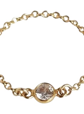 美国14k进口包金锆石链条指环戒指软链链条迷你单颗尾戒不掉色