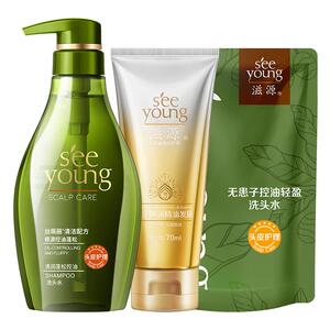 滋源3.0升级72H控油小绿瓶无硅油洗发水发膜蓬松清爽组合570g*1套