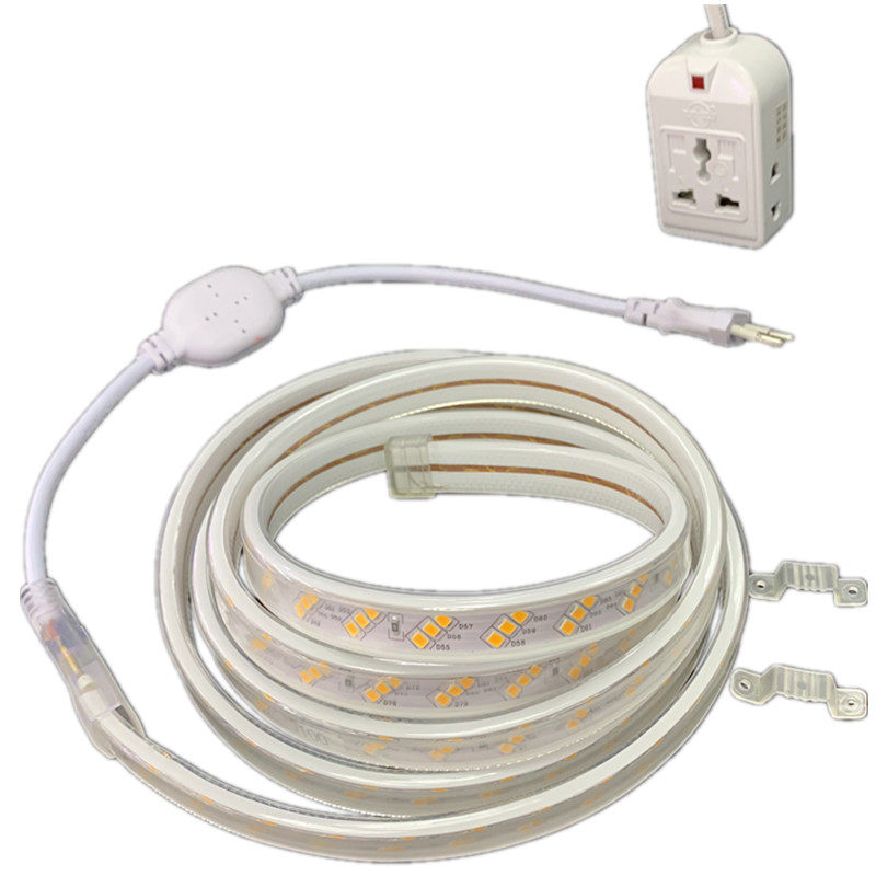 led灯带220v高亮金黄光双排三排180珠2000K黄色防水软条工程家用