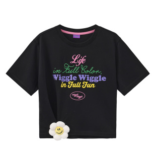 【张慧雯同款】wigglewiggle26夏季新款笑脸花短款女正肩短袖T恤