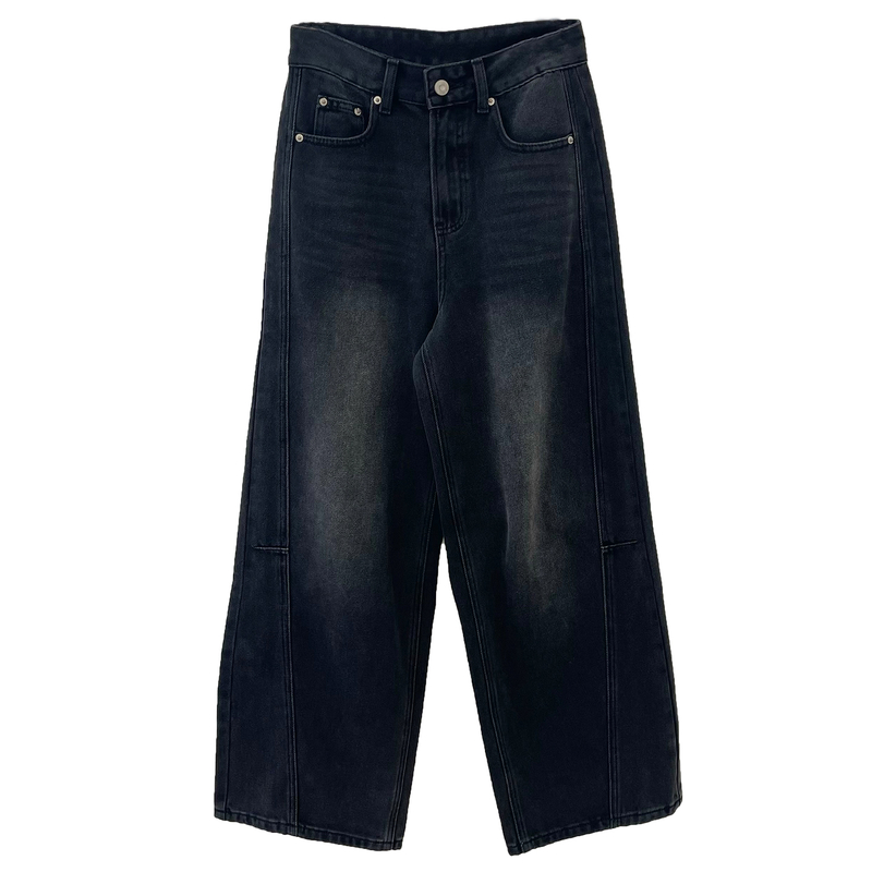 高腰显瘦黑灰色弯刀牛仔裤女秋冬2025新款裤子宽松直筒垂感阔腿裤