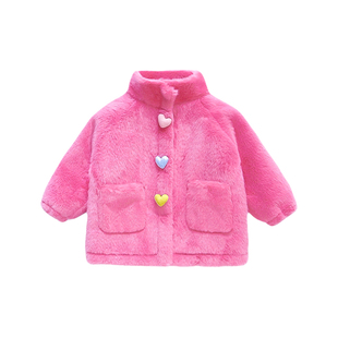 女童爱心外套皮毛一体冬装2025新款儿童中长款加厚大衣皮草毛毛衣
