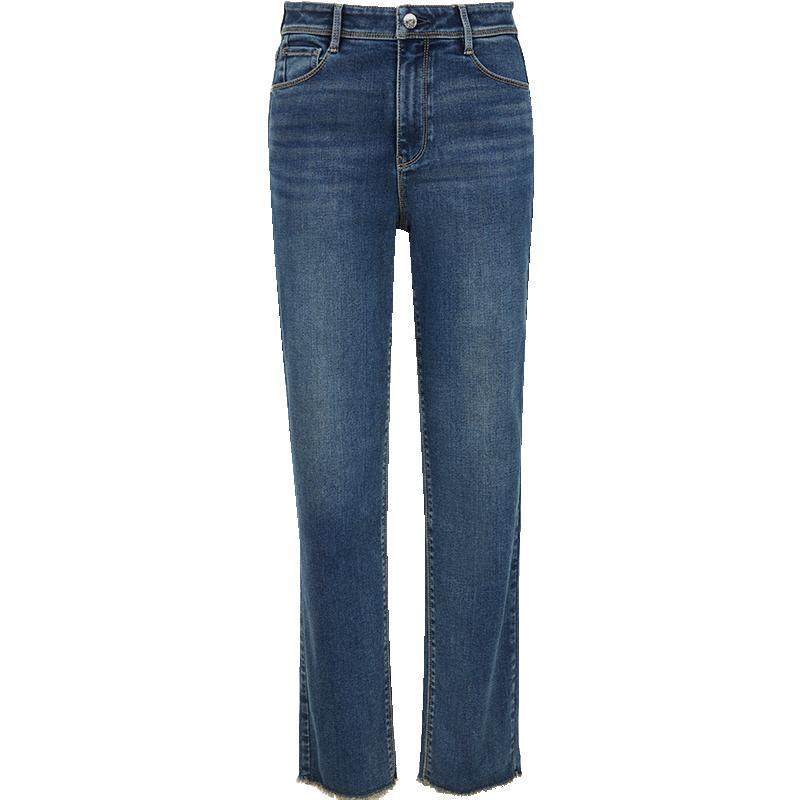 ONLY春季潮流脚口毛边高腰弹力显瘦九分烟管直筒小脚牛仔裤女