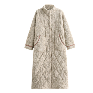 睡袍女冬季2025新款加厚珊瑚绒三层夹棉冬天保暖立领长款睡衣浴袍