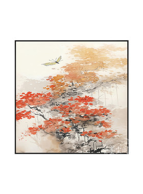 红色枫叶艺术感客厅现代装饰画玄关柜背景墙方形抽象壁画软装挂画