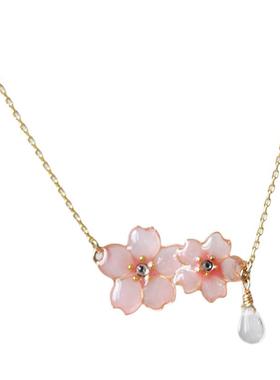 花水木木手作925银镀金项链造花液粉色小樱花吊坠锁骨链礼物饰品