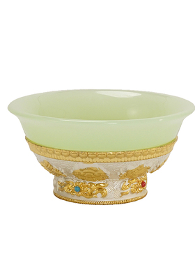 藏式古法仿玉八吉祥供水碗摆件