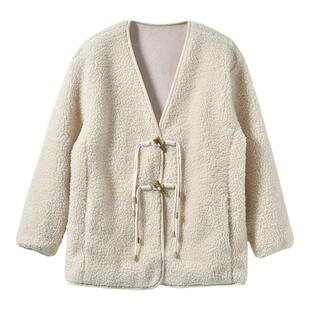 MIIWII末未24冬米色复合仿毛料外套W244225女士