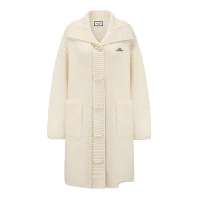 SHRO ENRO Wild geometry 女士澳毛中长宽松牛角扣开衫 301469