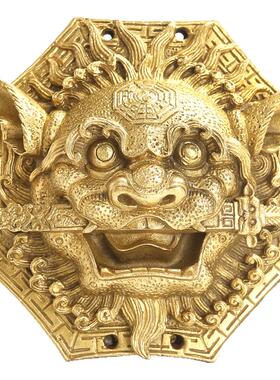 狮咬剑挂件黄铜牌摆铜门八角狮子牌虎头门大门口瑞兽饰狮头对睚眦