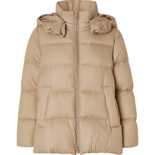 QS秸熙25冬季款保暖立领连帽羽绒服软心泡芙感鸭绒外套