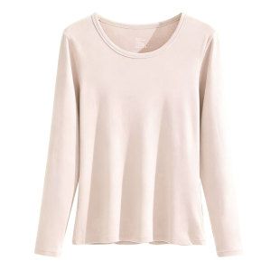 蝶安芬秋衣女款单件上衣纯棉圆领7A抑菌保暖内衣白色秋冬款打底衫