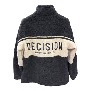 1KG! H家撤柜男装 男女时尚休闲运动DE字母灰米拼色摇粒绒外套