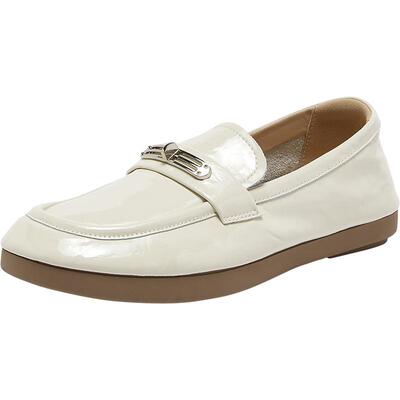 百思图春季牛皮舒适平底乐福女鞋