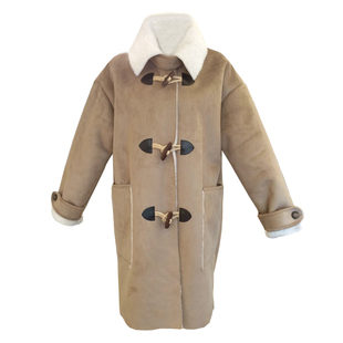 清仓!冬B家自制木质牛角扣棉衣麂皮绒羊羔毛外套立领机车棉服女