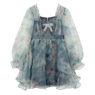 KEIKO 诗意晕染碎花短袖连衣裙2026春季仙女欧根纱蓬蓬公主裙子