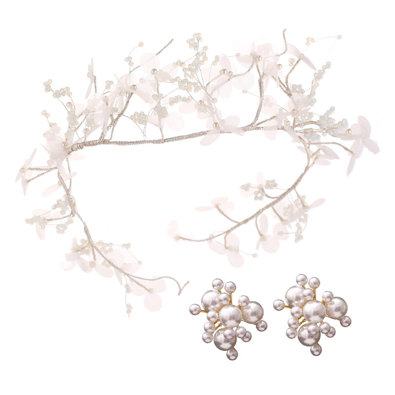 新款韩式森系花仙子花环新娘皇冠头饰绢纱发箍婚纱礼服结婚发饰