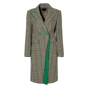 莱芙·艾迪儿千鸟格大衣女冬季新款率性假两件撞色毛呢外套