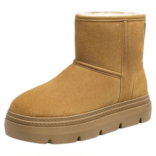 红蜻蜓雪地靴女款冬季女鞋厚底增高加绒保暖棉鞋时尚休闲短筒靴子