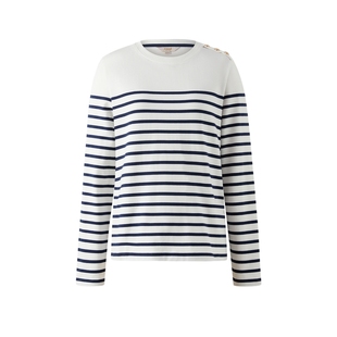 【100%棉】Eland衣恋T恤女撞色条纹正肩合身上衣2025冬季新款