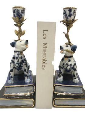 创意动物陶瓷配铜摆件现代欧式美式新中式客厅书房玄关软装饰品