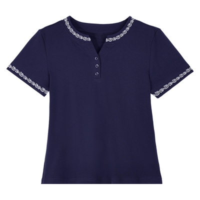 声雨竹夏季新款中老年妈妈装T恤