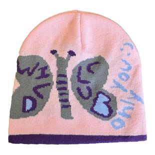 nojob vintage古着「紫蝶」美式复古街头简约滑板针织提花冷帽潮