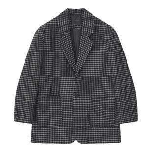 冬季短款毛呢西装男士宽松复古羊毛休闲风衣粗花呢格子西服外套潮