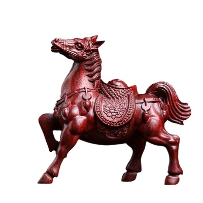 天然绿檀木招财马上有钱手把件