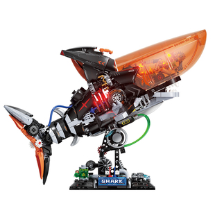 未及海械纪年系列噬浪巨鲨鲨鱼国产拼装积木益智潮玩玩具摆件男生