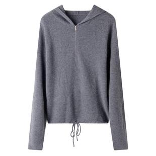 春竹连帽拉链女开衫季款100%纯羊绒长袖毛衣休闲针织衫上衣女