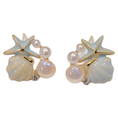 宝石海星蓝色春夏贝壳珍珠耳钉