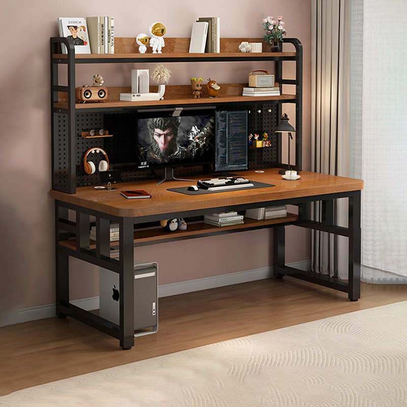 实木书桌书架一体桌卧室家用办公桌电竞桌洞洞板学习桌台式电脑桌