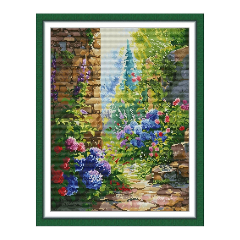 欧式油画风景花园一角十字绣新款