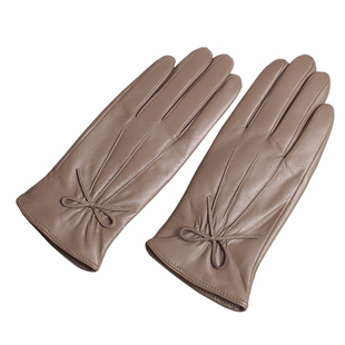 新款进口山羊皮真皮手套女薄款加绒保暖秋冬季触屏开车骑行蝴蝶结