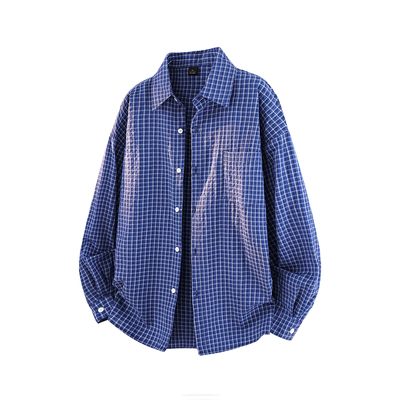 复古格子衬衫长袖上衣外套春秋季